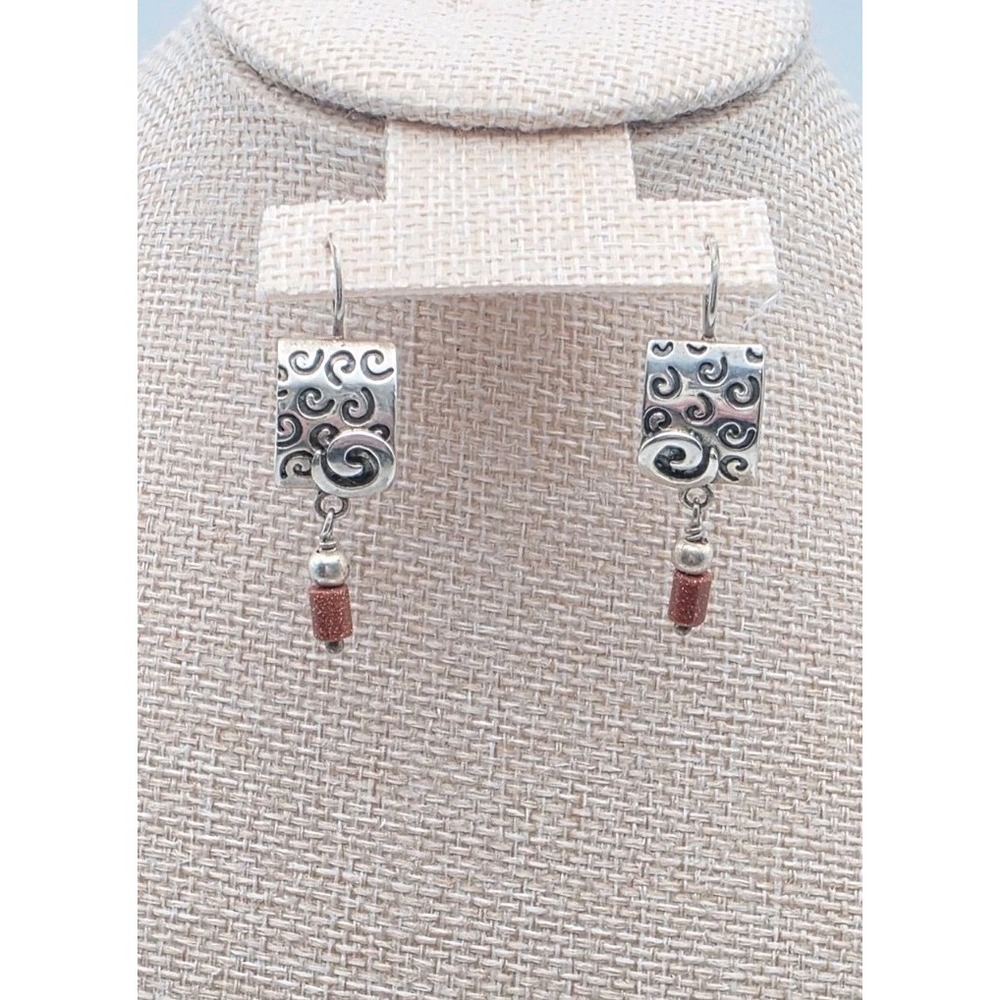 Vtg SILPADA Signed‎ Earrings Semi-Precious Goldstone 925 Sterling Silver Spiral